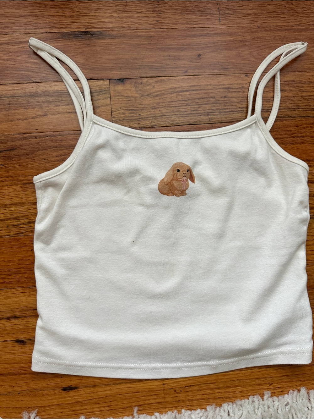 Edikted Cream Spaghetti Strap Tank Top with Pink Logo Tag